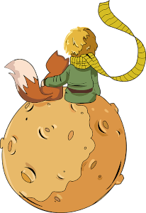 Illustration of Little Prince and the Fox sitting on a planet